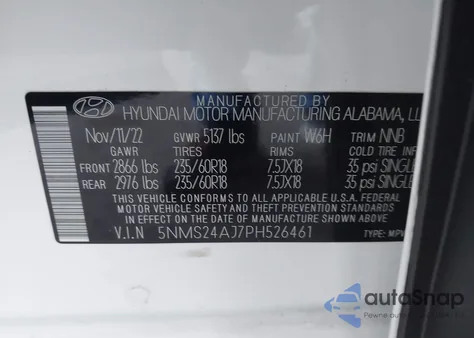 2023 Hyundai Santa Fe Sel из США, поврежденный, VIN 5NMS24AJ7PH526461